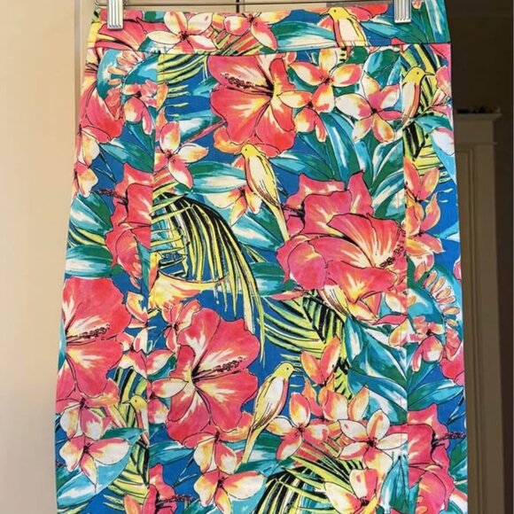 Women’s LOFT Bright Blue, Pink, Yellow Tropical Patterned Pencil Skirt-Size 2 - Picture 3 of 9